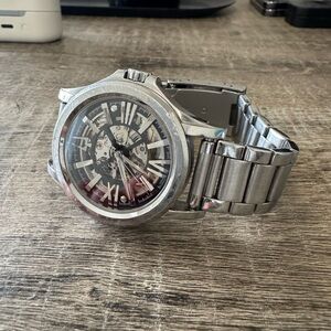 Bulova Sutton Silver Stainless Steel Skeleton Watch